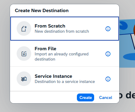 Create Destination Choose Service Instance