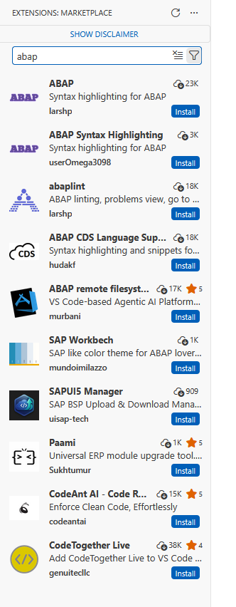 Eclipse Extensions Marketplace mit ABAP-Suche